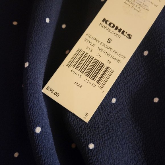 Elle NWT Off Shoulder Scalloped Blouse Navy & White Polka Dots Small - Picture 13 of 15